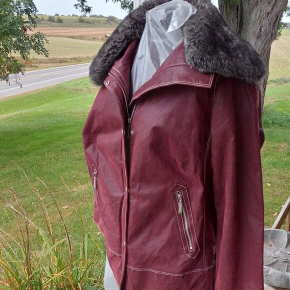 Bradley Bayou Rose Leather and Faux Fur Collar/lining Jacket - Picture 1 of 15